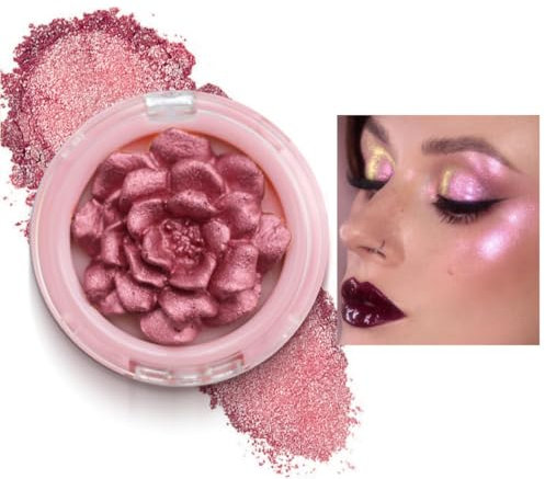 KARLOR 3D Rose Highlighter, Face Highlighter Makeup Highlighter Powder Palette 3D-shaped rose petal highlight shimmer pearl pink blush highlighter palette glitter blusher face cheek brighten (07 pink)