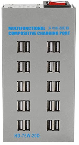 Premium Stainless Steel 20Port Powered USB Hub Multifunctional Charging Station with Silent Cooling Fan, Universal Input Design, Multiple Features, Wide