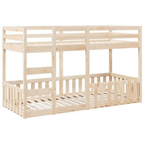vidaXL Etagenbett, Kinderbett mit Rausfallschutz Leiter, Stockbett mit Lattenrost, Bett Holzbett Bodenbett, 80x200cm Massivholz Kiefer