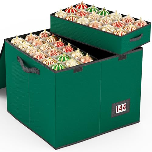Bomclap Aufbewahrungsbox für Weihnachtskugeln, Weihnachten Sortierbox mit 144 Trennwänden, Große Weihnachtsaufbewahrung mit Flip-Top-Deckel für Weihnachtsschmuck und Dekorationen (Grün)