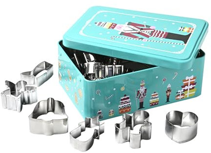 patisse 13730 – Boîte à biscuits métal décor CASSE-NOISETTE, 19.5 x 13 x H 7 Cm contenant 18 découpoirs emporte pièces Inox - sapin, Saint Nicolas, Cloche, Ange, biche, écureuil, gingerman…