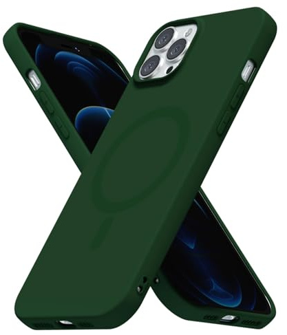 LoeoeL for iPhone 12 Pro Max Case Silicone Mag Safe, Compatible with Magsafe Ultra Slim Thin Magnetic Phone Case for Women Girls, Soft Rubber Gel Matte TPU Solid Color Minimalist Cover, Dark Green