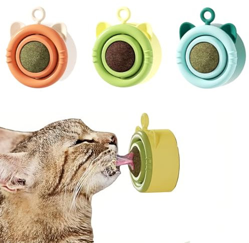 3 Pezzi Giochi per Gatti, Pallina Erba Gatta, Giocattoli Giochi Interattivi per Gatto, Catnip Ball Ruotabile a 360°