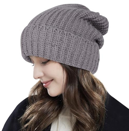 Thermo-Wintermützen für Damen - Lässige Beanies, Fleece-Wintermützen, Wollmützen - Hellgrau, Einheitsgröße