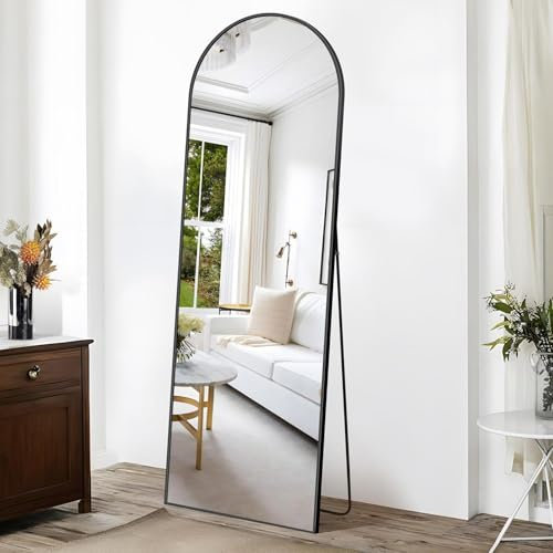 Weare Home Bogen Ganzkörperspiegel, 161 x 52 cm Gewölbter Standspiegel, Schwarzer Metallrahmen Boden Länge Spiegel, Stehend, Wand montiert, lehnend, Bodenspiegel für Schlafzimmer, Wohnzimmer