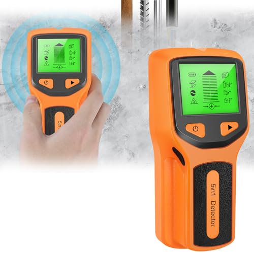 Strommessgerät, 5 in 1 Leitungssucher Ortungsgerät Ortungsgerät Stromleitung Metalldetektor Wand Multifunktionaler Bolzendetektor mit LCD Display Auffinden von Stromleitungen Holzbalken Metallrohren