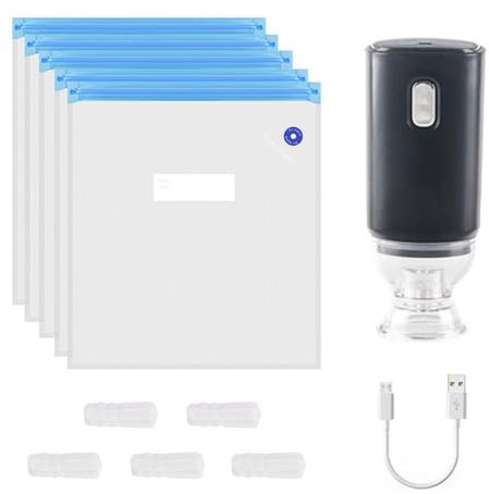 Sctecoau Séchoir à Pompe à Air Électrique Rechargeable USB + Ensemble de 5 pour Imprimante 3D Sac sous Vide à Filament PLA 1 Clé de Pompage