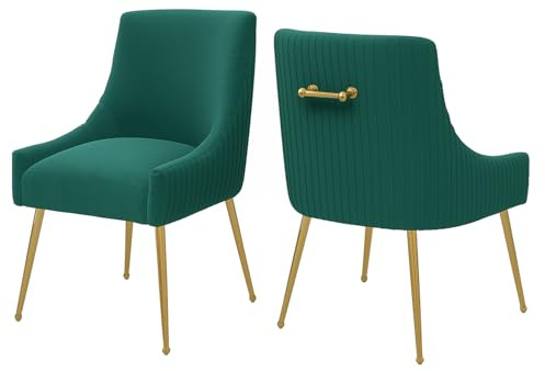 VANTEN Stuhl Esszimmer, Set Aus 2 Stühlen, Moderne Esstisch Stühle- und Sessel Esszimmer Mit Goldenen Beinen,Sessel Wohnzimmer für Empfangsraum,Schlafzimmer und Küche(dunkelgrün)