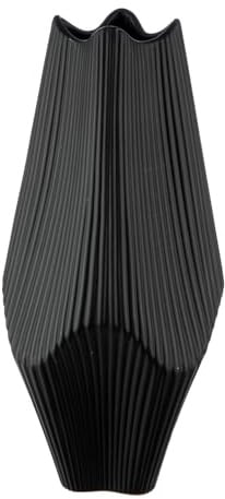 GILDE Vase Lamellen - matt schwarz - Keramik - Höhe 30cm x Breite 15cm - Dekovase