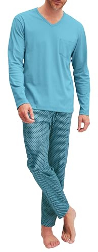 CALIDA Relax Streamline Pyjama | langer Schlafanzug aus 100% Baumwolle, Hose mit stoffbezogenem Gummibund