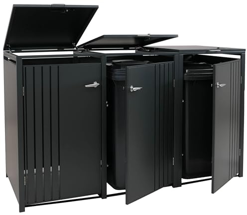 Mendler 3er-Mülltonnenverkleidung HWC-O67 - anthrazit | Mülltonnenbox, mit Deckel, Metall, 122x200x84cm, 83kg