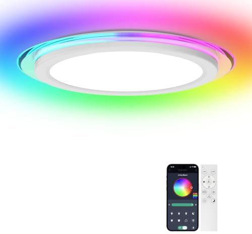 AIKVSXER 36cm LED Ceiling Light,33W 3600LM Bathroom Light Dimmable | Remote Control,RGB Color Changing,3000-6500K,Timer & Memory,Round LED Flush Ceiling Lights for Bedroom Kitchen Hallway