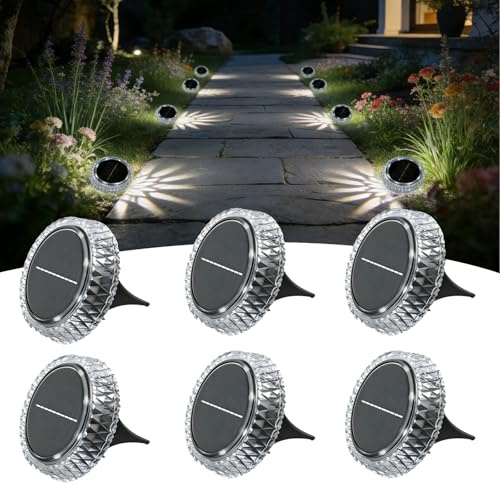 Beuaati Solar Lights Outdoor Garden, 6 Pack Solar Ground Lights, IP65 Waterproof, LED Solar Landscape Decorative Lighting for Lawn, Yard,Stairs, Patio, Pathway (White)