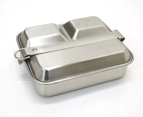 British Army Style Stainless Steel Mess Tin Set | Military Camping Cooking Kit with Tray Lid | Stackable Outdoor Cookware for Bushcraft, Hiking & Survival Use