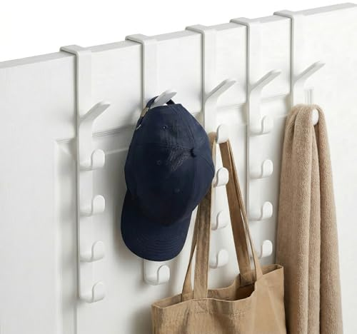 QEAS 5 PCS x 5 Hooks Over Door Hanger, No Drilling Door Hangers, Space Saving Door Hooks for Clothes, Coats, Hats, Bags (White)