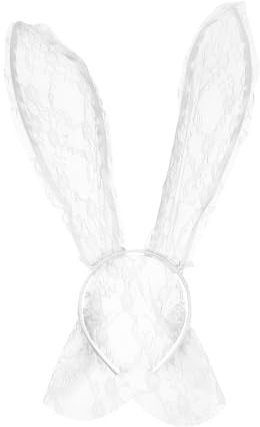 Spitzen Hasenohren Haarreif Weiß aus Spitzenstoff für Damen und Mädchen | 1 Stück, Dekorativ und Leicht, für Tanzpartys und Performance Partys, als Fotorequisite