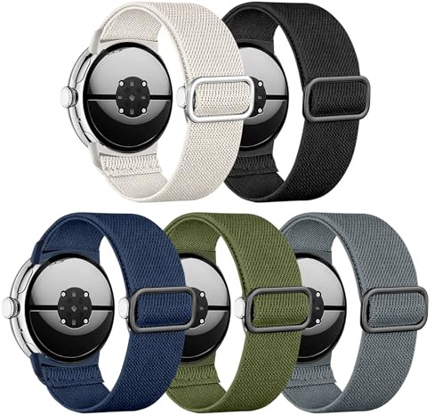 Zspoly 5 Stück Elastische Armbänder kompatibel mit Google Pixel Watch 5 4 Armband 45mm/Pixel Watch 3 Armband 45mm für Damen Herren, weiches atmungsaktives Nylon Sport Band für Google Watch 5 4 3 45mm