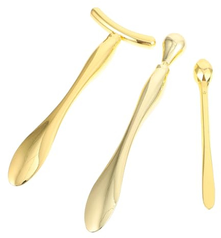 ERINGOGO Gesichts und Augenmassage Stab 3 Stück Metall Augencreme Löffel Gold für Anwendung mit Aufhellender Augencreme und Empfindlicher Haut