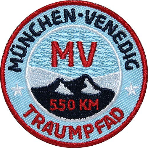 2 x München-Venedig Abzeichen 55 mm gestickt/Fern-Wanderweg Radtour Traumpfad Transalp Alpen-Überquerung Alpencross Isar Adria/Aufnäher Aufbügler Sticker Patch/Wanderführer Touren-Führer Kompass