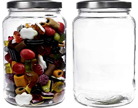 Einmachglas 2er Set 1,7 Liter mit Schraubverschluss, Vorratsglas, Glasdose inkl. Beschriftungsetiketten (Silber)
