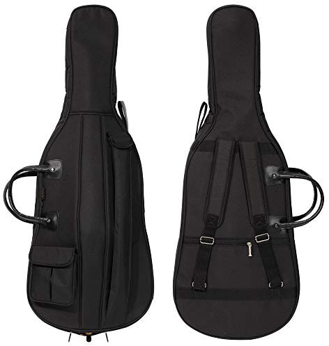 MI&VI MIVI Music Cello Soft Case Reisetasche (1/2 & 2/4 Größe) mit mehreren Taschen und verstellbaren Rucksackgurten | 12 mm dicke Polsterung | wasserdicht | abriebfestes Futter