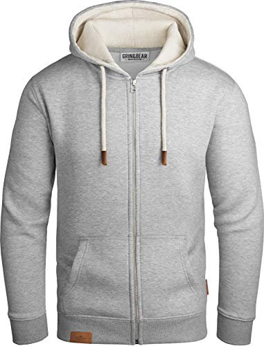 Grin&Bear Felpa con Cappuccio e Zip da Uomo GB490-GreyMelange-XXL