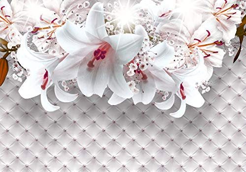 wandmotiv24 Fototapete Edle Lilien 2, XL 350 x 245 cm - 7 Teile, Wanddeko, Wandbild, Wandtapete, Perlen, rot, Polster M1903