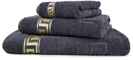 Luxus Medusa Handtuch im 4er Pack 50x90 cm - feinste Baumwolle / Jacquard Webung / Hochflor Frottee mit Medusa Flachprägung und goldener Bordüre (anthrazit / anthrasite, 4er Pack Handtuch 50x90 cm)