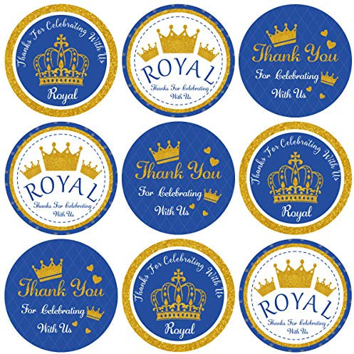 Kreatwow Königlicher Prinz Danke Aufkleber für Jungenbabyparty, Geburtstagsfeier begünstigt Lieferungen Geschenktüte Box Dekorationen Blau Gold 42 Pack