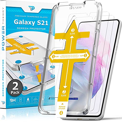 Power Theory Schutzglas für Samsung Galaxy S21 Schutzfolie, Glas Displayschutz mit Schablone, Displayschutzfolie, Glas Folie mit Anbringhilfe [2 Stück]