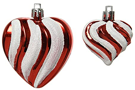 Christbaumschmuck Kunststoff Herzen mit Streifen 5-7 cm x 2 Stück geriffelt rot weiß