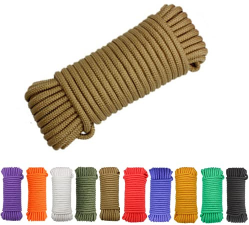 Avtytsda Nylon Rope Flag Pole Polypropylene Clothes Line Camping Utility Good for Tie Pull Swing Climb Knot All Purpose Flagline Rope 8mm x 20m (Khaki)