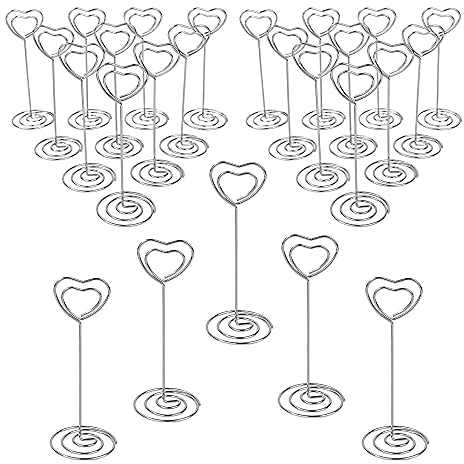 Ideen mit Herz Tischkartenhalter | herzförmig | Ø 3,2 cm | 8,6 cm hoch | silber | 25 Stück | ideal als Tischdeko für Hochzeit und Geburtstag
