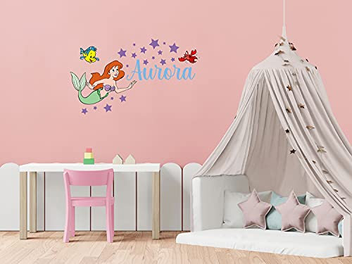 Adesivi murali per bambini - Nome Bambino/a + Personaggio Cartone Animato - Decorazione parete, adesivi per muro, stickers, personalizzato (Ariel)