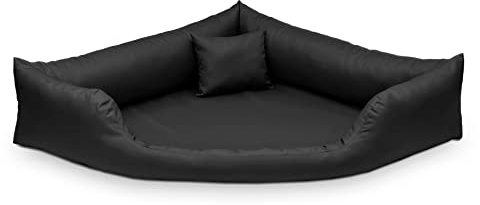 Juelle Hundebett aus Kunstleder, Eckbett für mittlere und große Hunde, Weiches Hundekissen, Sofa-förmiges Bett Gabi XXL (120x120 cm, Schwarz)
