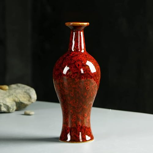 Keramische Blumentöpfe für Trockenblumen, Retro Vasen Deko, Variable Glasur Blumenvase für Wohnzimmer Schlafzimmer Getrocknete Künstliche Blumen, 20x8 cm/7.87x3.15 Inch,Rot,B