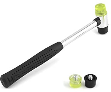 QWORK Martello Gomma, 25mm Piccolo Nylon Martello Con 2 Testine Di Ricambio Con Impugnatura In Gomma Antiscivolo Per Gioielli Strumenti Artigianali Fai Da Te Artigianato In Pelle