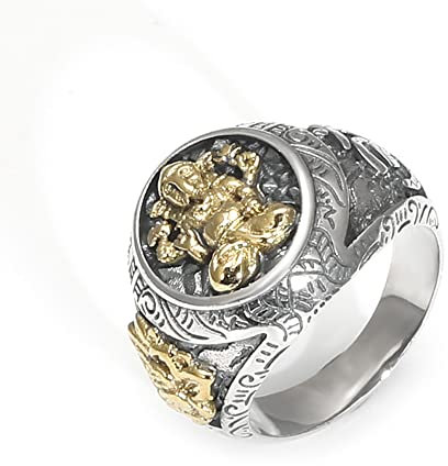 Myshiwu Ganesha Siegelring Vintage 925 Sterling Silber Elefant Runder Statement Siegelring für Herren (Ringgröße 63)
