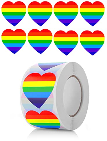 cobee Gay Pride Aufkleber, 500 Stück LGBT Regenbogen Aufkleber herzförmige Aufkleber Rolle selbstklebend DIY Dekoration Wasserflasche Aufkleber für LGBTQ Spendenaktionen Märsche