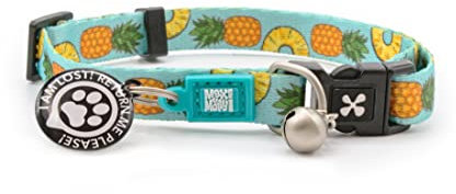 Max & Molly Katzenhalsband mit Glöckchen, Sicherheitsschnalle, verstellbare Größe und Smart ID, personalisiertes Etikett für Mädchen oder Jungen, süßes Ananas-Design