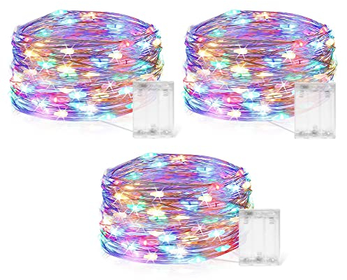 Lichterkette Innen Batterie, LED Lichterkette Batterie, 3 x 60CM Micro LED Lichterkette Batterie für Party, Garten, Weihnachten, Halloween, Hochzeit, Beleuchtung Deko (Bunt)