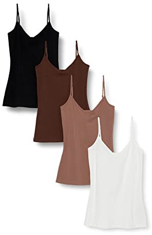 Amazon Essentials Camiseta Interior Ajustada de Punto con Cuello de Pico (Disponible en Tallas Grandes) Mujer, Pack de 4, Marrón/Multicolor, XXL