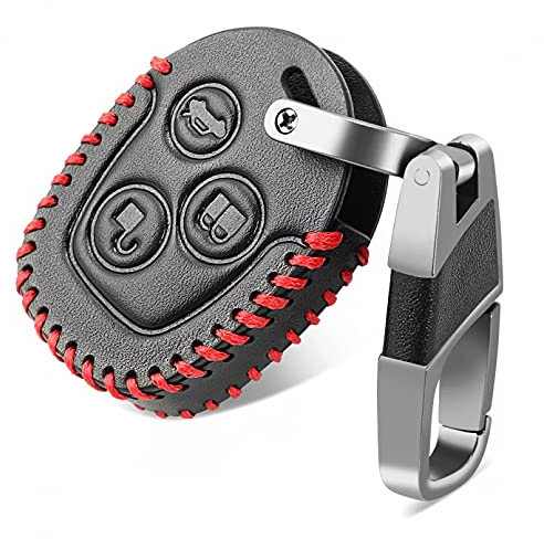 Leder Autoschlüssel Fall Abdeckung Fernbedienung Schlüsselanhänger 3 Tasten passend für Ford Focus mk2 Fiesta MK7 Mk5 Mk6 Fusion Mondeo Mk3 Transit StreetKa