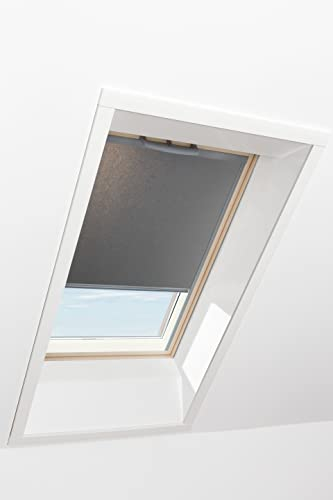 Original Roto Rollo Exclusiv ZRE für Roto Dachfenster - Führungsschiene Silber - Manuelle Bedienung - Tageslichtrollo für Baureihe Q - Größe 055/098 | 05/09 - Stofffarbe Dunkelgrau