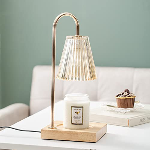 SHANNA Electric Candle Warmer Lamp for Scented Jar Candles, Dimmable Light with Timer 2 Bulbs Melter Wax Top-Down Melting Flameless, Home Decor(Golden)