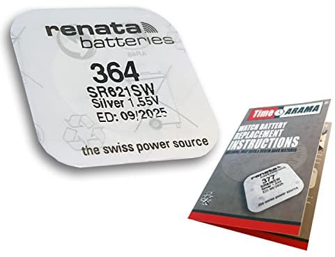TimeArama® Renata Silver Oxide Watch Battery 364 (SR621SW) with Fitting Instructions