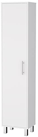 FM FURNITURE Tall Storage Cabinet with Door, Broom Storage Organizer with Hangers, Utility Cabinet for Kitchen and Laundry Room, White, 70 Tall