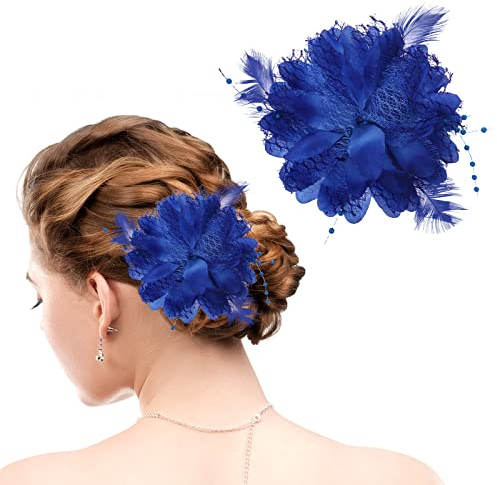 WLLHYF Bleu Dames Plume Fleur Pince à Cheveux Élégant Chapeau Fleur Maille Rubans Broche Broche Fascinateur Chapeaux Floral Corsage pour Femmes et Filles (Violet)