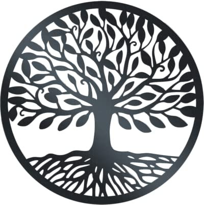 Metal Wall Art For Garden & Home - Indoor Living Room, Bathroom, Kitchen, Bedroom & Outdoor Fence Patio Wall Suitable. Non-Bend Black Metal Large Tree Of Life Hanging Decoration Contemporary Wall Art