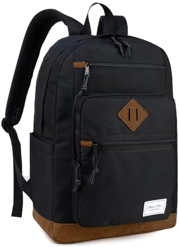 Chase Chic Mochila Escolar Adolescente, Casual Mochilas Hombre Mujer 15.6 Pulgadas Backpack Colegio Adolescentes Chico Chica Niño Niña para Instituto Universidad Viaje Trabajo School, Negro Completo